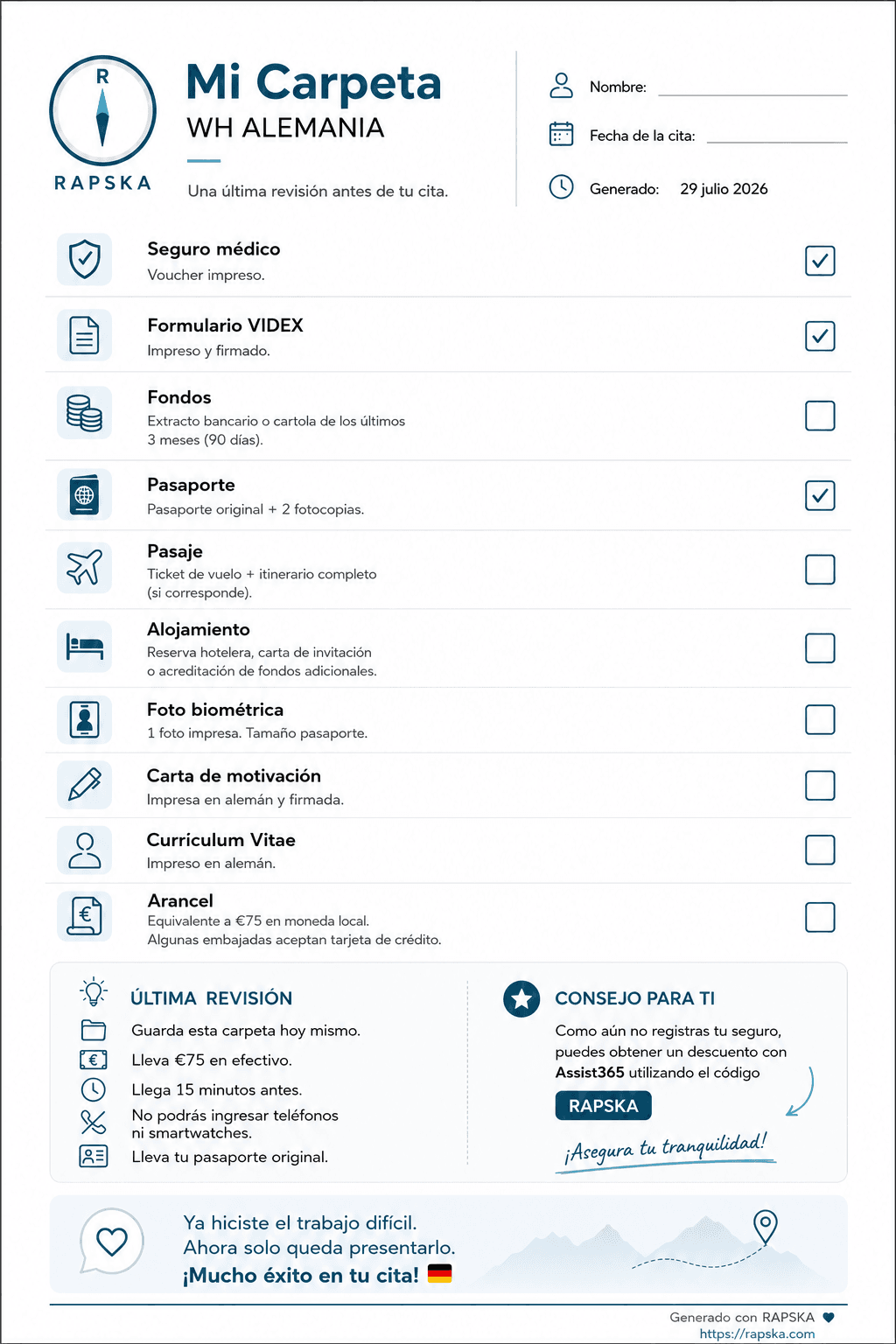 Carpeta imprimible generada por la app de RAPSKA