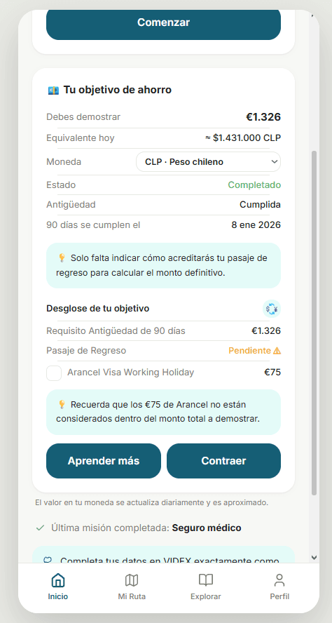 Desglose del objetivo de ahorro en la app de RAPSKA